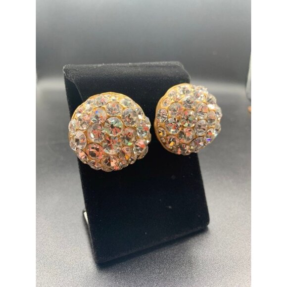 Bill Blass Rhinestones Statement Earrings Rhinestones Pave Clear Crystals - Picture 2 of 6